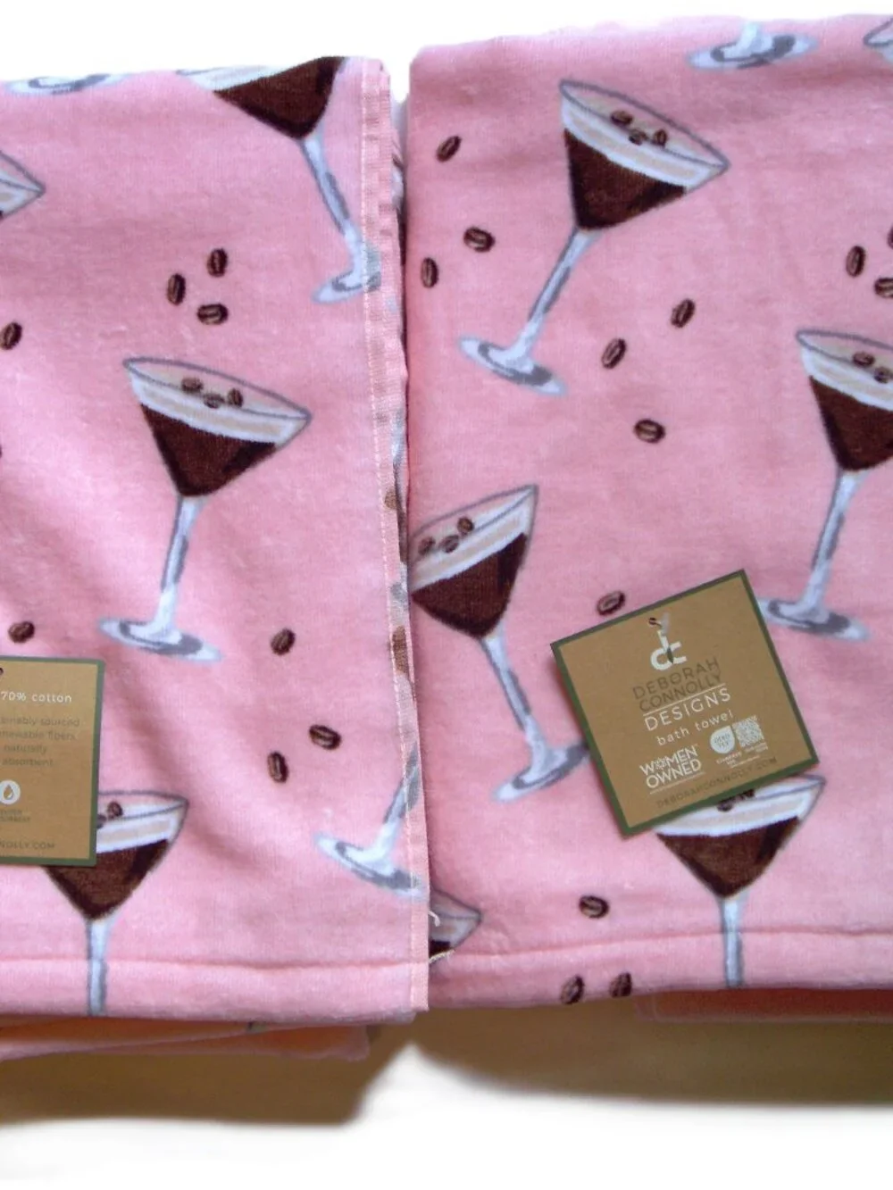 12 Pc Deborah Connolly Coffee Bean Martini Towel Set Bath Hand Washcloth/Holder